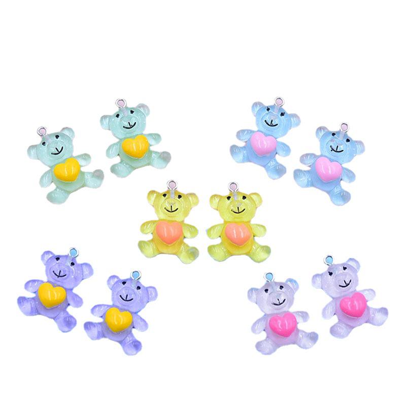 Transparent Heart Bear Resin Charm Pendant for DIY Jewelry Accessories