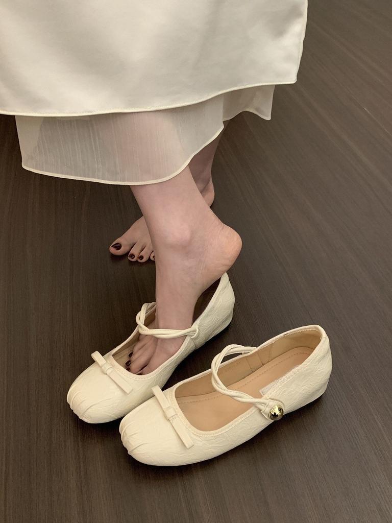 Inner Height Increase Silver Mary Jane Shoes Women's Head Bow Light Mouth Single Shoes