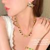 Papalacha Rainbow Raindrop Gem Necklace, Antique, 18K Gold Plated, Lady Rouge Flower Zircon Earrings