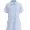 Shop   Women S Stripe Collar Neck Half Open waiSt String Short Sleeve dreSS Navy