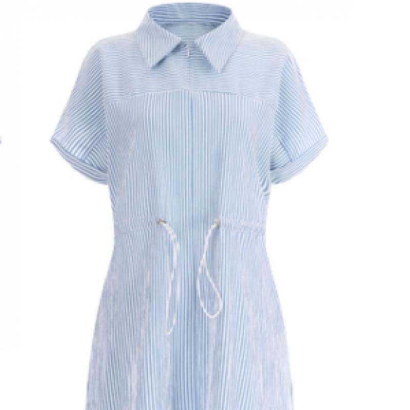Shop   Women S Stripe Collar Neck Half Open waiSt String Short Sleeve dreSS Navy