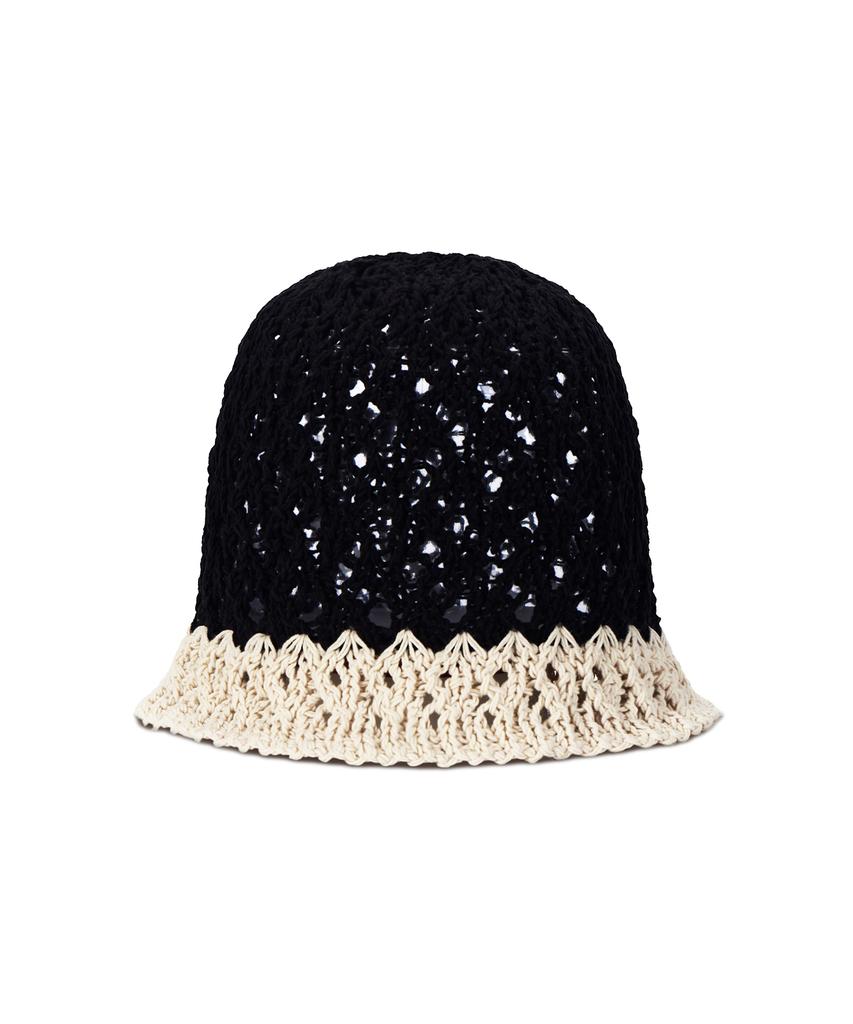 Bajal Metal Tip Crochet Two-Tone Bucket Hat Black