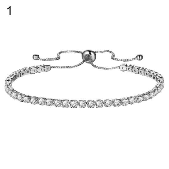 Luxury Cubic Zircon Single Row Pull Slider Bracelet Women Adjustable Bangle