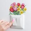 Cartoon Watercolor Tulip Bouquet Switch Stickers, Self-Adhesive Decor for Bedroom Living Room Dorm Room Classroom Decoration