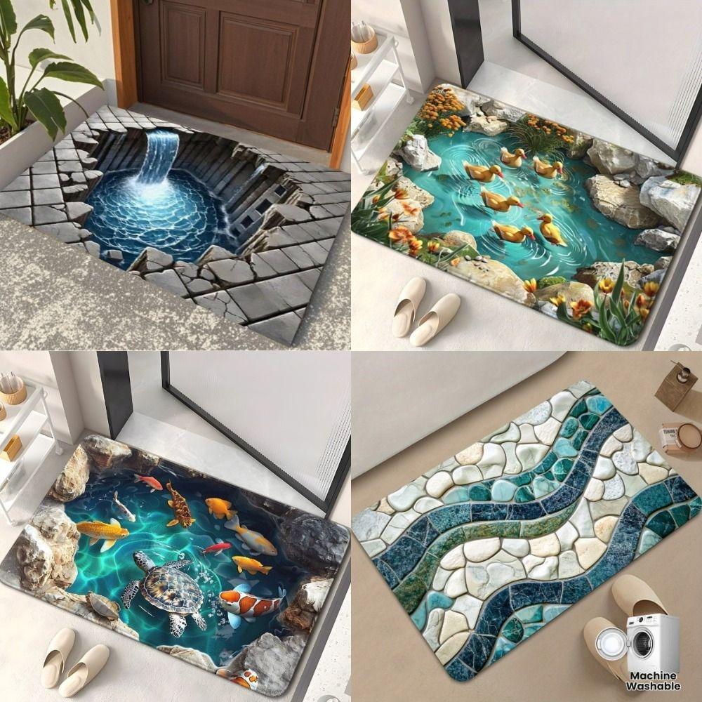 2D Flat 3D Visual Effect Mat Anti Slip Door Rug Floor Mat Thickened Bathroom Mat  Kitchen