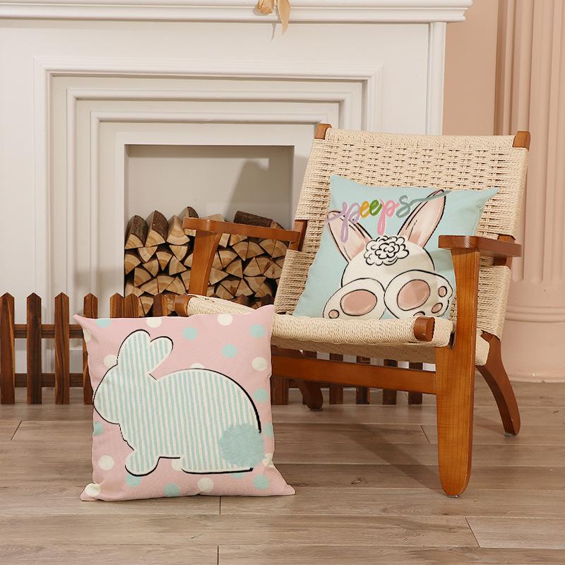 Ostern Kissenbezug Leinen Druck Hase Bunte Ei Serie Innen Sofa Dekoration Kissen Kissen
