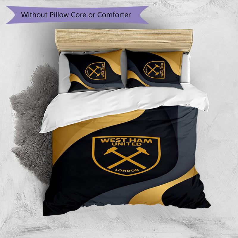 Set Lenzuola Stampato West Ham United Football 3 Pezzi, Comodo Set Copripiumino per Camera da Letto Amico della Pelle