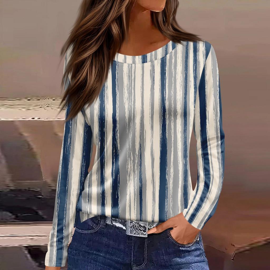 Women's Fashion Hem Slit Casual Floral Print Round Neck Long Sleeve Top