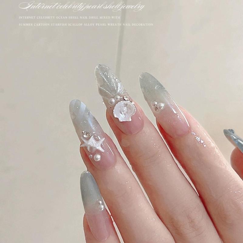 50 Pcs Ocean Series Glossy Colorful Shell Starfish Conch Fishtail Resin Nail Art Jewel Decorations Manicure Ornament