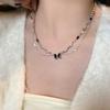 Dark Babes~ Wind Double Layer Black Butterfly Necklace Female Collarbone Chain Female Premium Niche Design