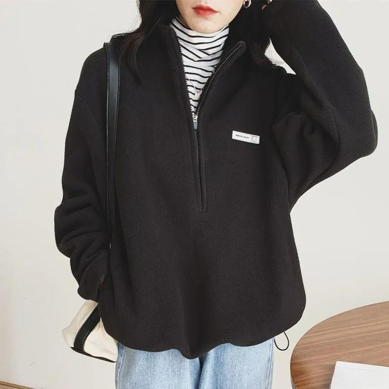Polar Fleece Jacket Women's Autumn and Winter Loose American Thickened Stand-up Collar Pullover Sweater Fleece Warm Top