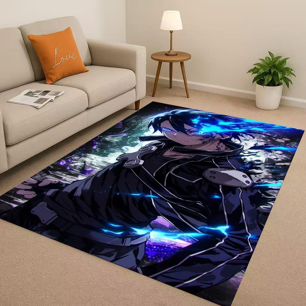 3D Sword Art Online SAO Cartoon Kirito Yuuki Asuna Living Room Non-Slip Area Rug Soft Carpet for Bedroom Sofa,Home Decor Doormat