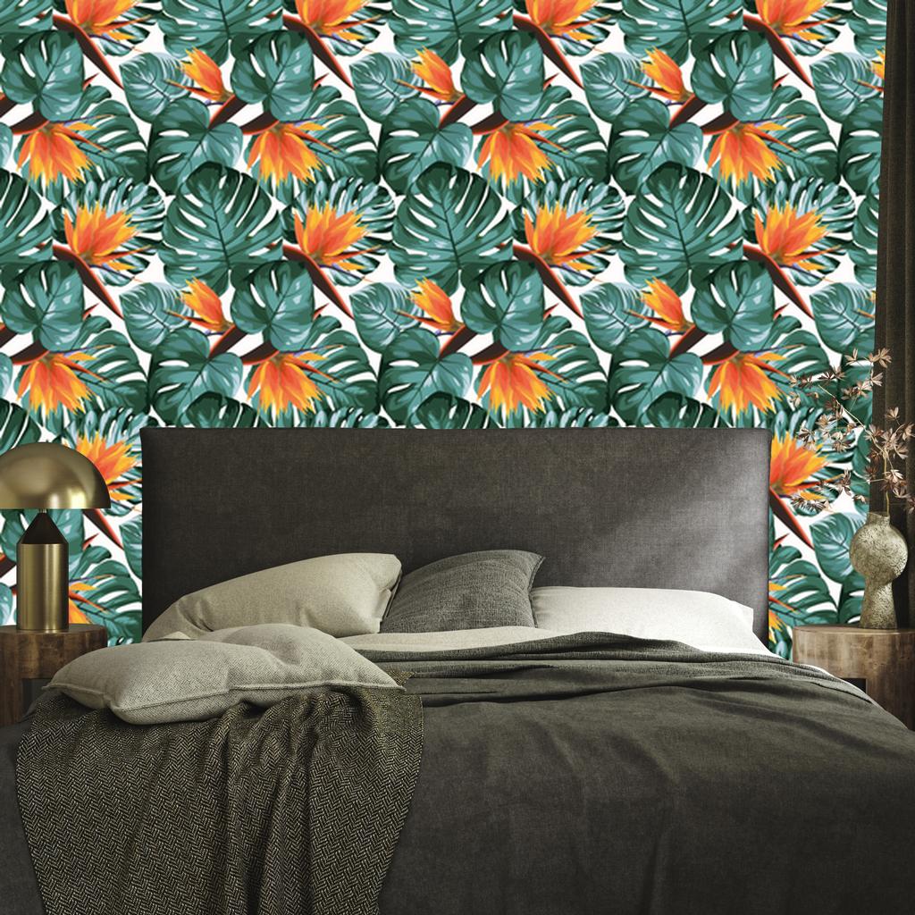 Tropical Leaves and Flowers Wallpaper for Living Room and Bedroom 50x1000
