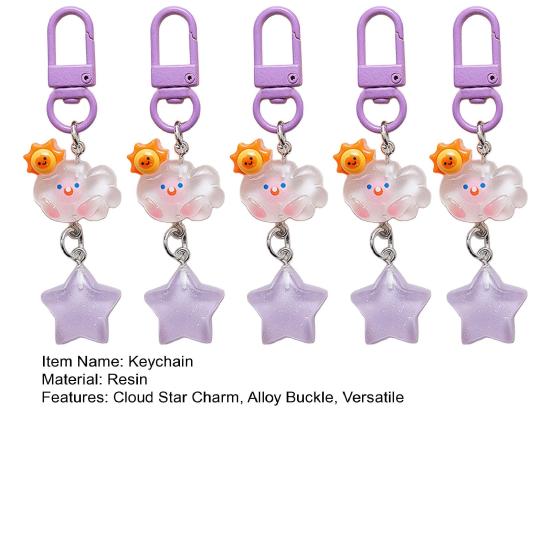 5Pcs Keychain Soft Expression Cloud Glitter Star Charm Key Chain Pendant with Alloy Buckle Schoolbag Decoration