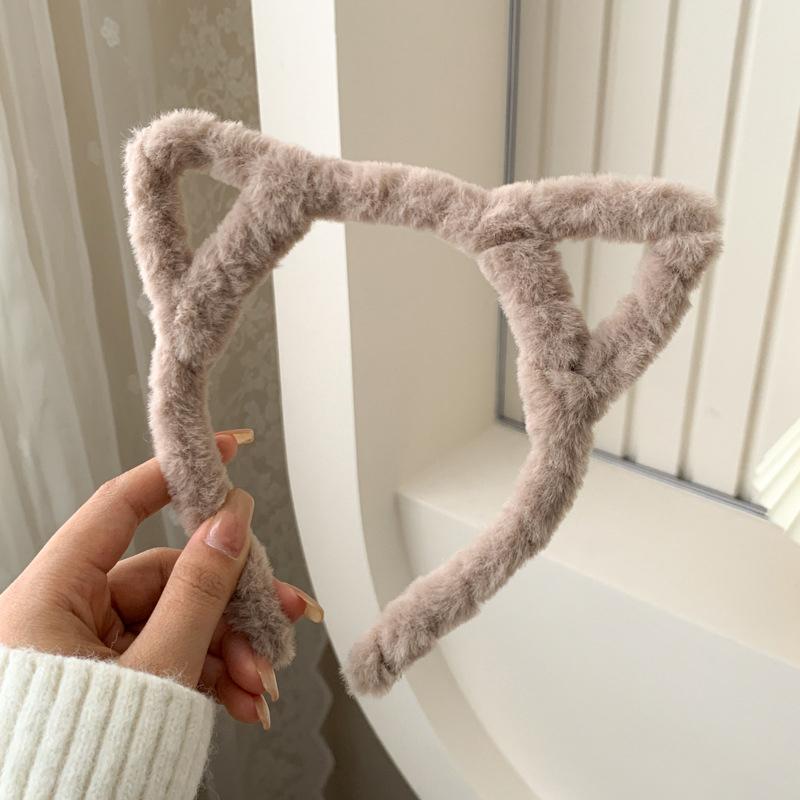 

Повязка на голову с кошачьими ушками, плюшевая зимняя пушистая повязка на голову с кроличьими ушками, милый пучок для волос, пушистая повязка на голову, милая повязка на голову с изображением лица, обруч для волос для девочек, аксессуары для волос