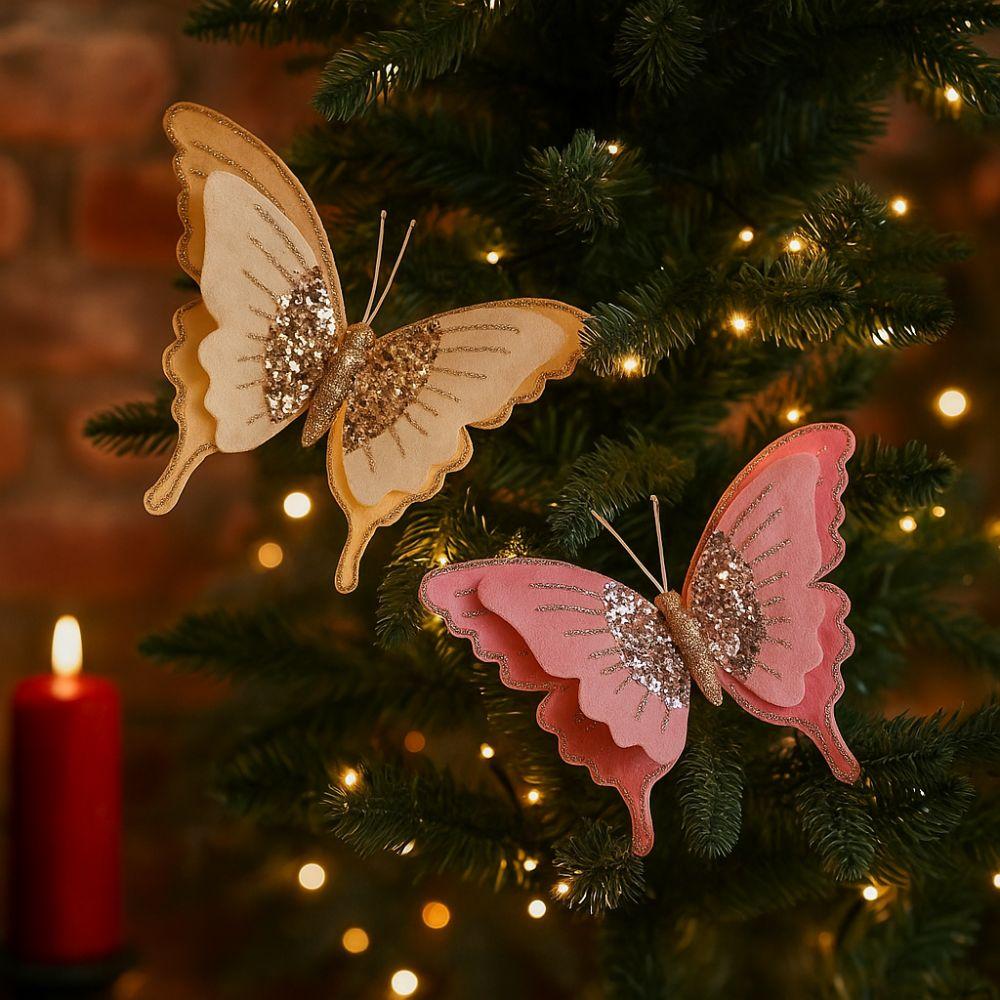 Simulation Christmas Butterfly Ornament Flocking Xmas Tree Decoration  Christmas Parties