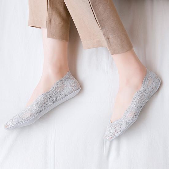 5 Paar Damen Spitzensocken Kurz geschnitten Flach Unsichtbar Hohe Absätze Füßlinge Einfarbige Hohe Elastizität Anti-Rutsch Schweißabsorbierend Schrumpffest