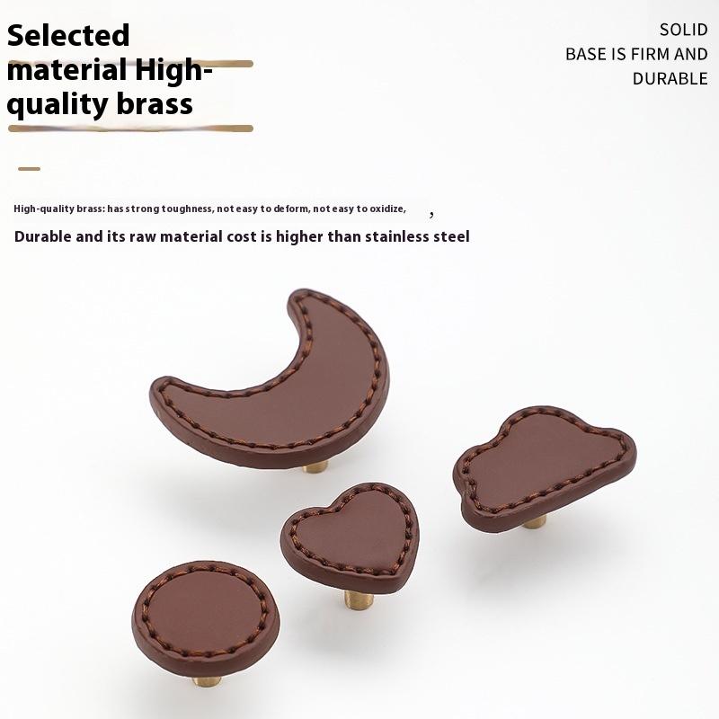 Soft Genuine Leather Drawer Pulls Handle And Knob For Children'S Room Cabinet Door Brass Leather Knob Brown Wardrobes Pull