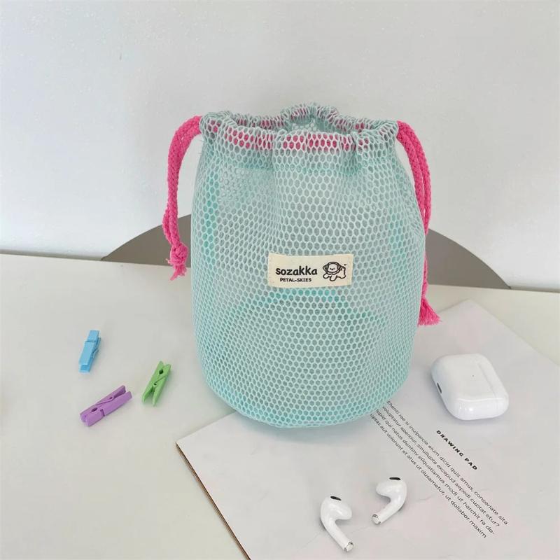 4 Colors Mesh Large Capacity Drawstring Bag Portable Minimalist Toiletries Cosmetics Travel Carrying Storage Bag