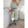 Women's Summer Print Contrasting Color Bohemian Vacation Short-sleeved Long Trousers Set