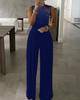 Women's Slimming Solid Color Jumpsuit with Brick Decoration - Summer Casual Long Pants