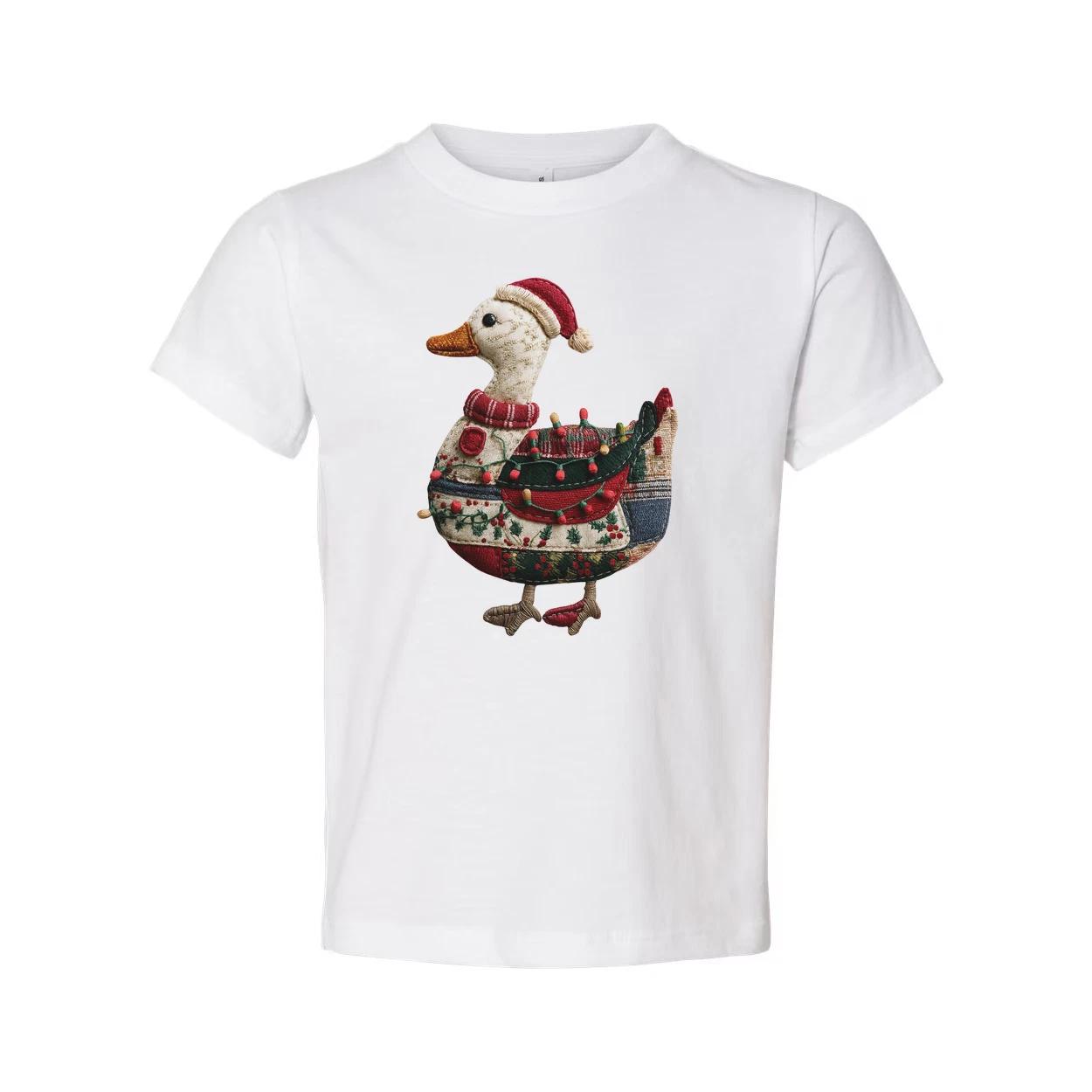 

Unisex Christmas Duck Patchwork T Shirt With Santa Hat And Festive Design 3XL