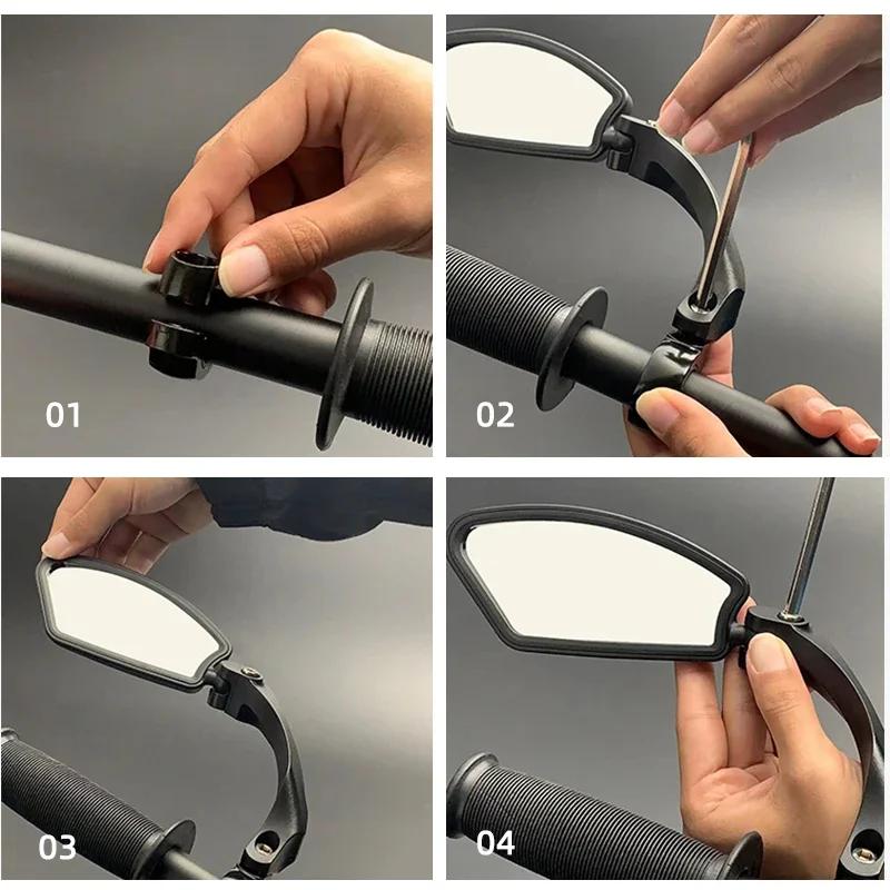 2pcs Bicycle Handlebar Rear View Mirrors 21-26mm Handlebars Square Mirror Rotation Adjustable Scooter Unilateral Rearview Mirror