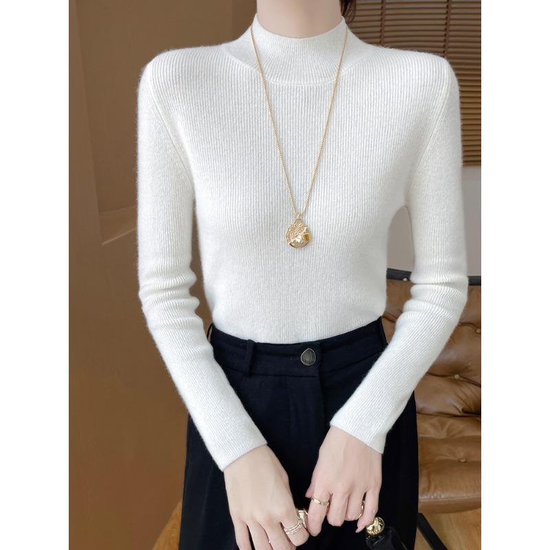 

Однотонная прилегающая и тонкая базовая рубашка женский свитер с полувысоким воротником осень и зима новый дизайнерский трикотажный свитер топ M