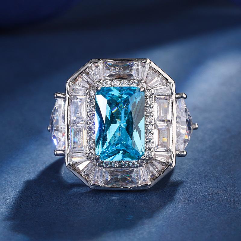 Jewelry Copper Bottom Gold-Plated Simulation Color Treasure Square Diamond Square 8 * 12 Temperament Ring Women
