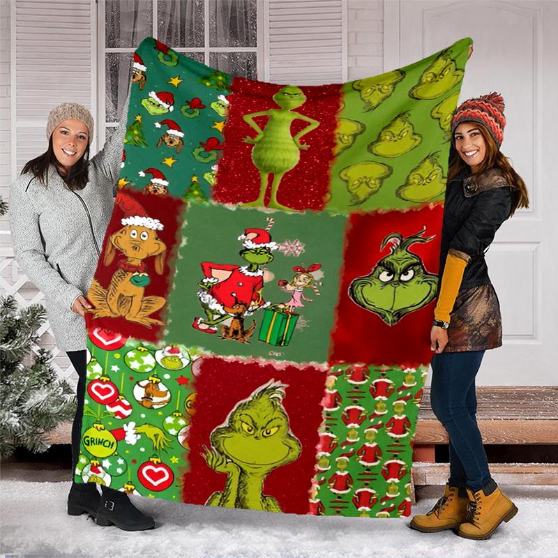 Grinch-Thema Bedruckte Decke Perfekt für Sofa Bett Reisen Außenbereich Maschinenwaschbar Gemütlich Langlebig