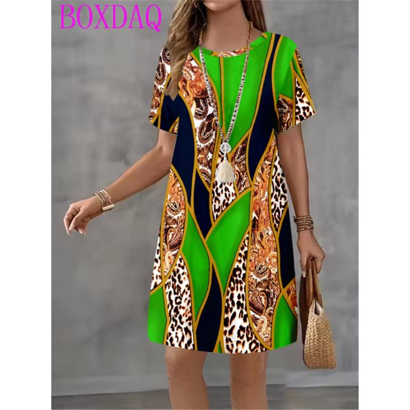 Alphabet Music Symbols Patterns Women Dress Summer Loose Casual Gradient Stripe Print Mini Dress Woman Short Sleeve A-Line Dress