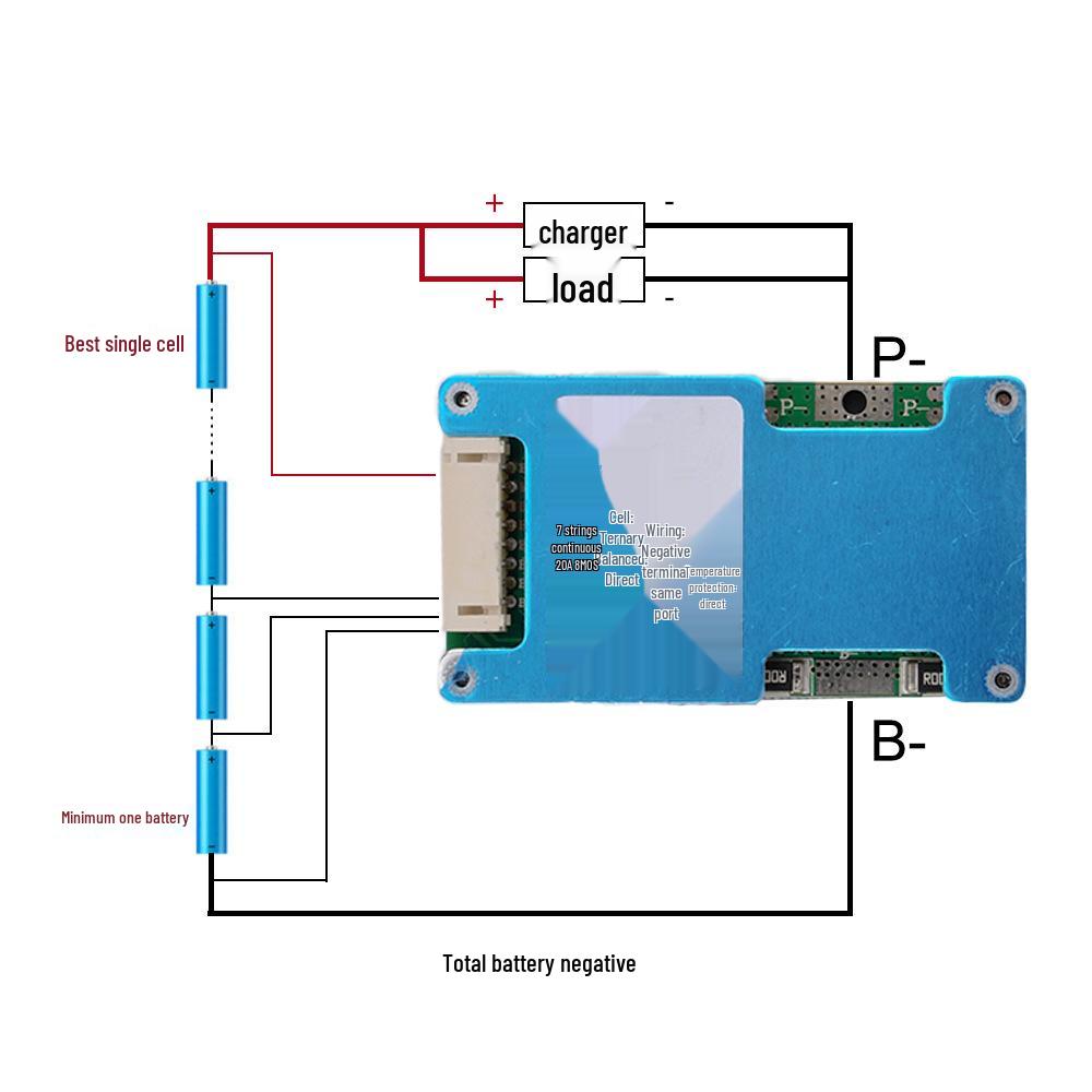 7S 18650 Lithium Battery Protection Board, 24V, with Equalization & Temperature Protection