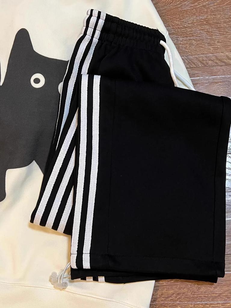 Women's Striped Draped Straight-Leg Sweatpants, Spring/Autumn 2025: Versatile Wide-Leg, Cuffed, Casual Fit.