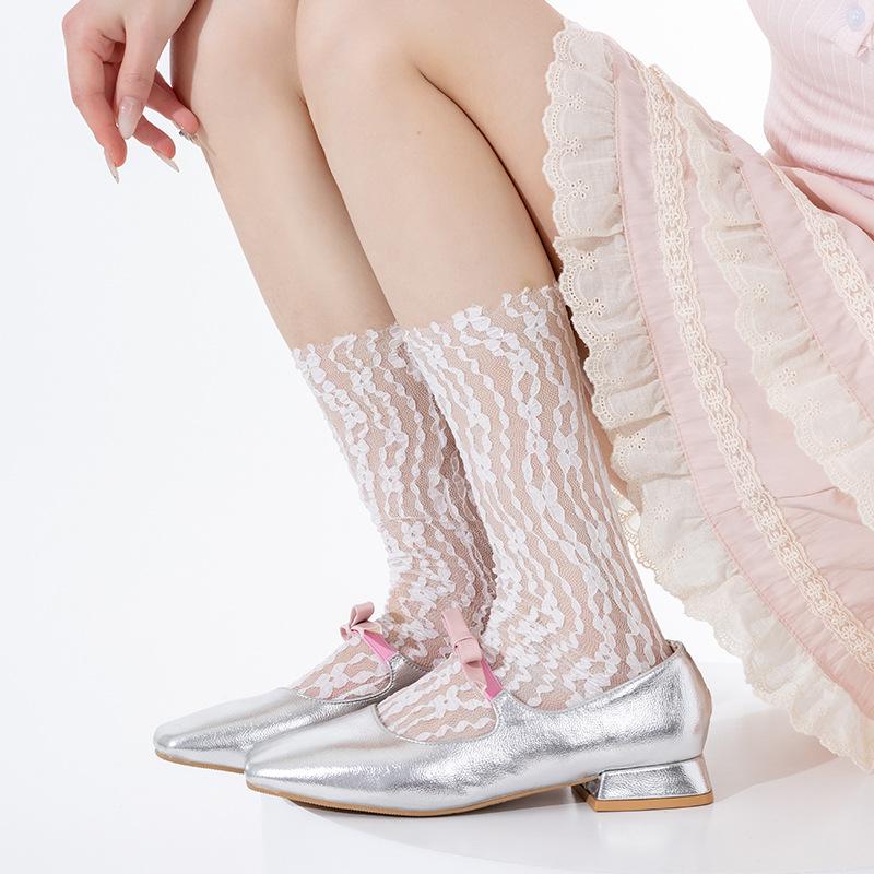 Damen Sommer Dünn Vertikal Ballett Stil Spitze Röhren Stapel Socken