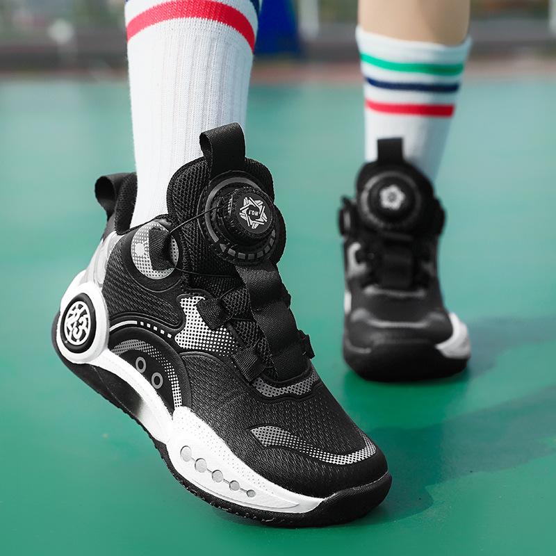 Waterproof and resistant children's basketball shoes boys 2025 new rotating mouth sneakers actual game basketball shoes friction sound