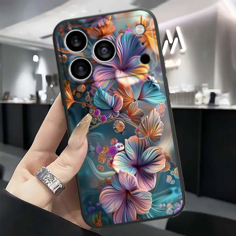 Schmetterlingsblumenmuster Handyhülle Für Apple iPhone 17 16 16E 15 14 13 12 11 Pro Max Plus Schwarz Weiches Silikon