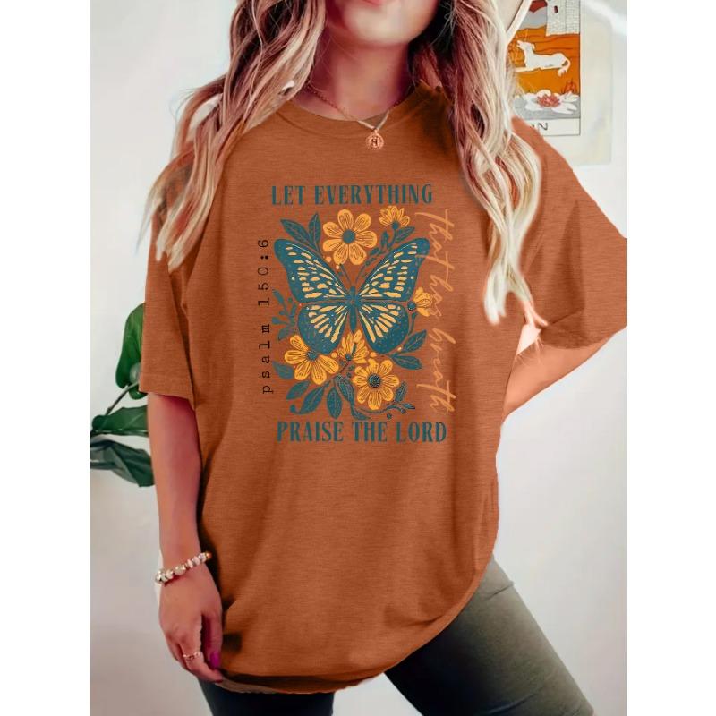 Damski letni T-shirt premium z okrągłym dekoltem i nadrukiem w stylu bohemy