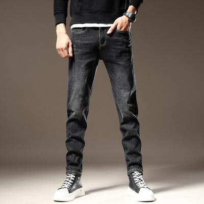 Men Jeans Black Slim Straight Business Casual Black Elasticity Cotton Denim Pants Trousers Pants TPK09