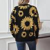 European and American Autumn and Winter New Tops Sunflower Towel Embroidered Round Neck Long-sleeved Knitted Pullover Sweater for Women