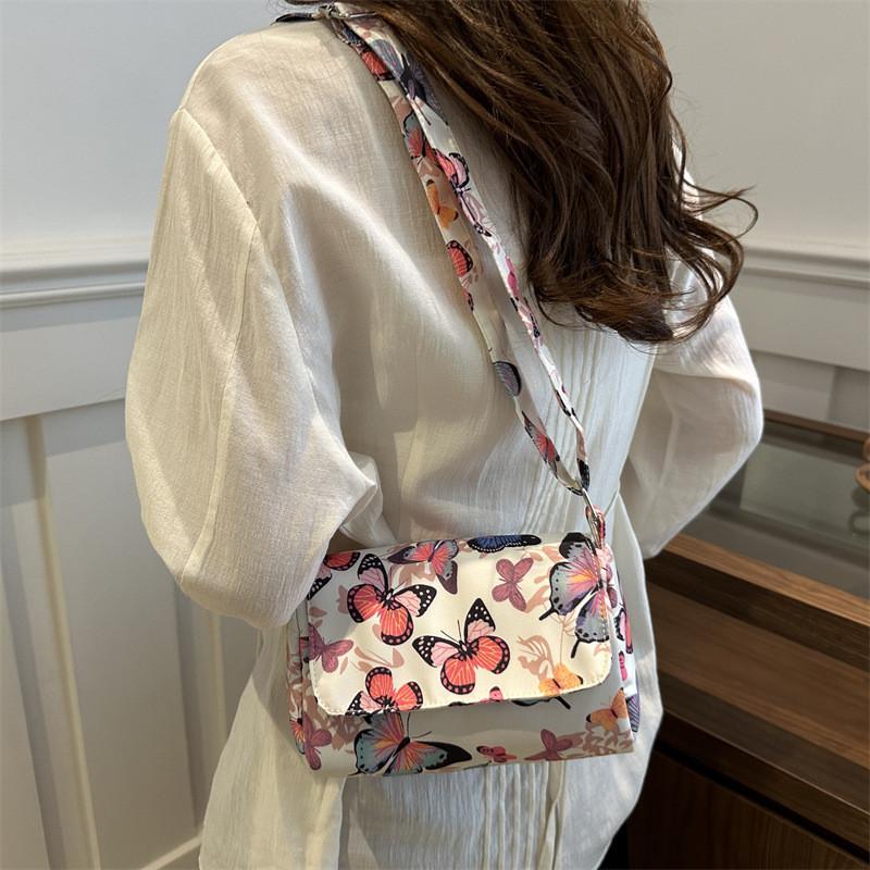 Stylish And Trendy Spring Summer Large Capacity Women's Small Square Handbag In Butterfly White And Cow Print