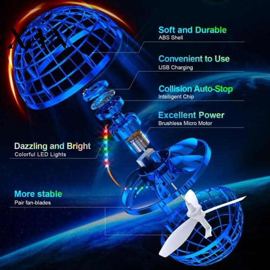 Magic Hover Orb Ball Toy with Colorful Light 360-degree Rotating UFO Sphere Remote Control Night Flying Drone Boomerang Fidget Spinner Indoor Outdoor
