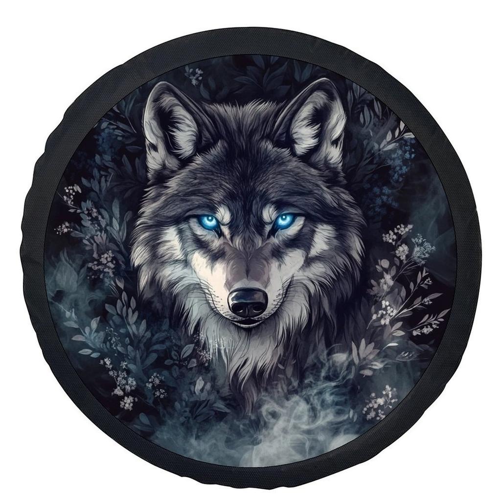 1pc Blue-Eyed Wolf Themed Tire Cover Wheel Cover, Trendy Universal Wheel Cover Tire Cover Wheel Protection Cover, Suitable For M