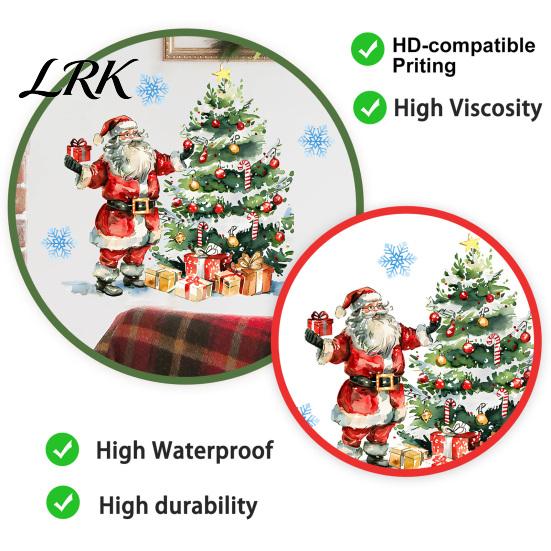Holiday Room Decoration Christmas Wall Decals, Watercolor Santa Claus Xmas Tree Village House Sticker, Peel Glass Door Decorative Film And Stick