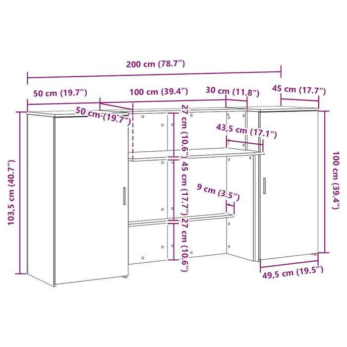 VidaXL Reception Desk Old Wood 200x50x103.5cm Engineered Wood, Reception Counter, Salon Reception, Counter 3324221