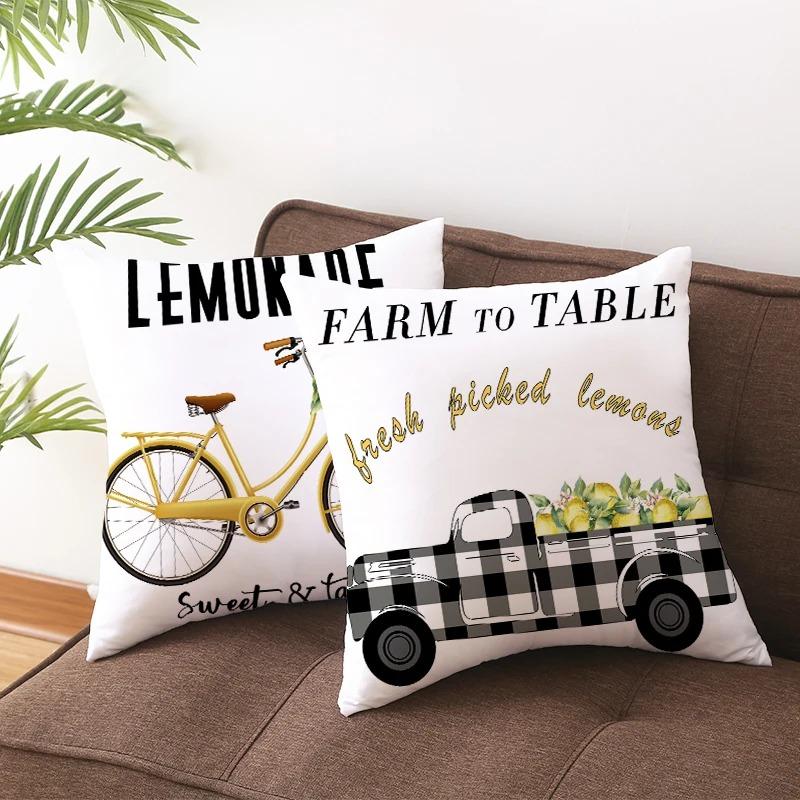 Yellow Green Pillowcase Lemon Letter Decoration Summer Fruit Cushion Cover Sofa Nordic Home