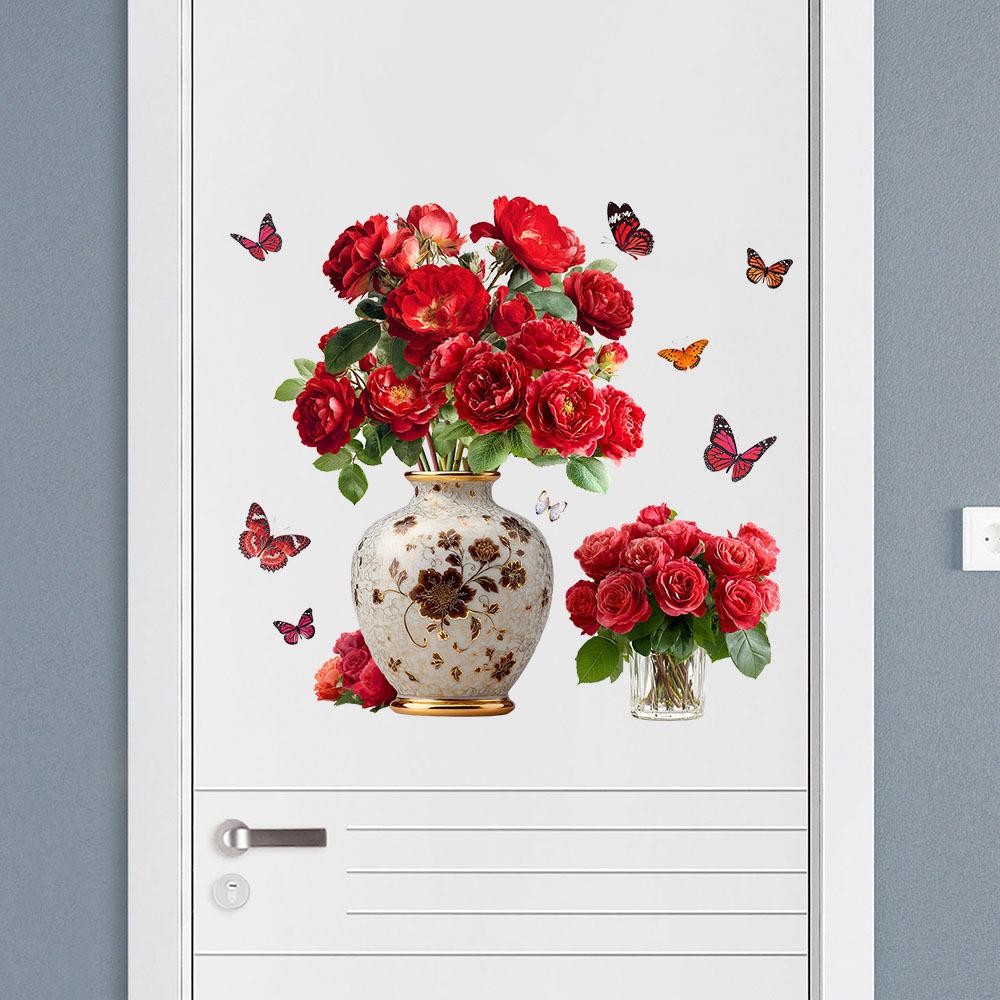 Butterfly Floral Wall Sticker for Living Room, Bedroom, or Entrance - Removable Decorative Glass Cabinet Art