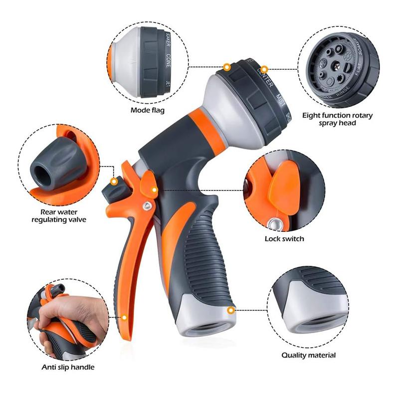 Garden high pressure water gun 8 Way High Pressure Hand Sprayer Spray Nozzle for Watering Lawn Car Washing Pet Bathing