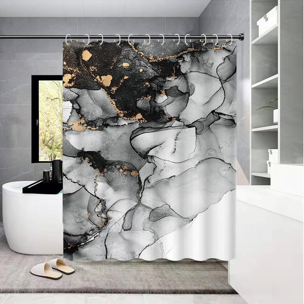 Nordic Marble Shower Curtain - Water-Resistant Polyester, Eyelets, Machine Washable, Artistic Bath Decor, 74x74 Inches