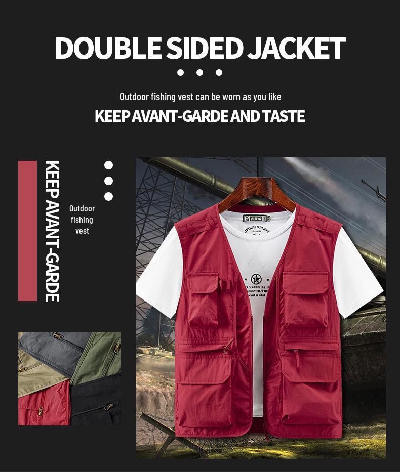 Men's Outdoor Multi-Pocket Mesh Fishing Vest with Logo Print