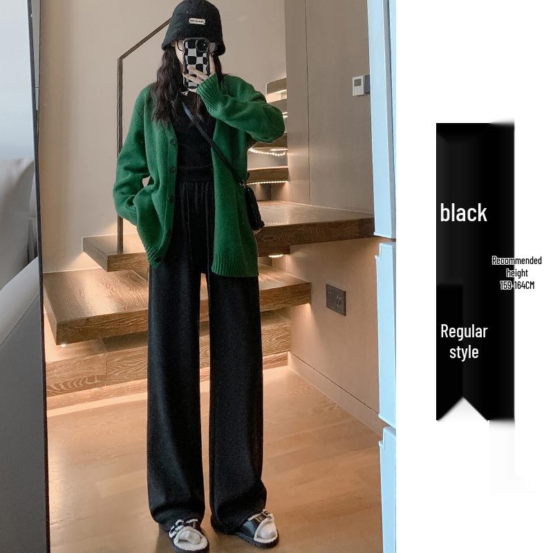 Women's High-Waisted Fleece-Lined Wide-Leg Rice Cotton Pants for Autumn/Winter 2025